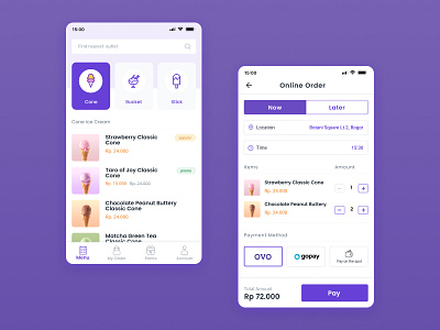 Ice Cream Shop App food app ice cream minimalist mobile app payment purple simple simple clean interface ui design ui ux