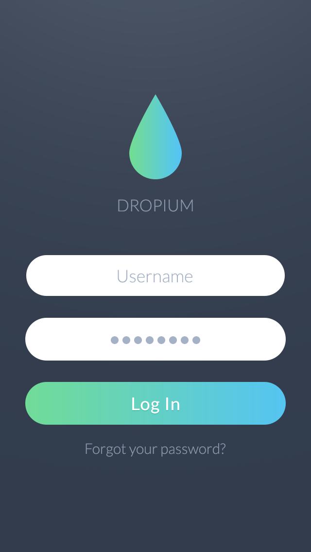 Dropium - Login screen