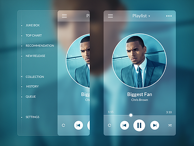 (2013) Music Player - Side Menu app bar blue ios 10 menu music player side sidebar transparent ui