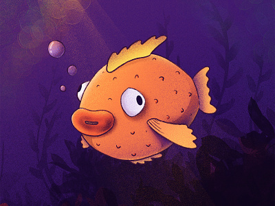 Fish go bloop bloop! bubbles character emoji face fish illustration procreate puff silly swim underwater weeds