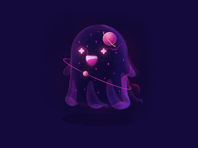 Friendly Galaxy Ghost character cute emoji galaxy ghost grain illustration noise planet procreate space stars texture