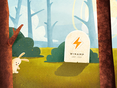 RIP Winamp bunny forest illustration justas rabbit rip sad studio4 tombstone tree winamp