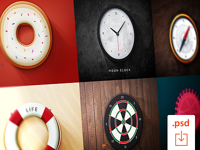 FREEBIE: 6 Round Icons bottle cap clock compass darts doughnut free icons justas lifesaver round icons studio4