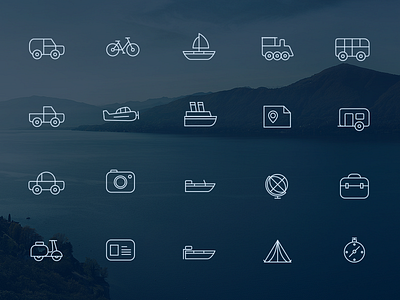 Travel Icons boat bus camper car creative market justas plane scooter ship studio4 travel travel icons