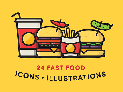 Fast Food Icons/Illustrations burger fast food fries hamburger ice cream icons illustration junk food justas pizza soda studio4