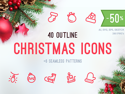 Christmas Icons / Patterns candle christmas christmas icons decorations icons justas lights outline outline icons santa