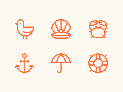 Seaside Icons anchor bird crab icons justas lifebuoy outline icons perl sea icons seagull seaside umbrella