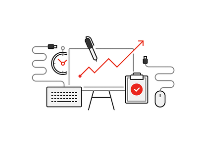 Project Management clock graph icon illustration keyboard marketing mouse outline icon outline illustration planning project management time management