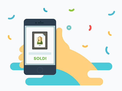 Congrats! Product Sold! cashout checkout confetti esellio flat illustration fluid hand illustration iphone mobile sold sold illustration