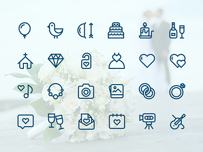 Outline Wedding Icons balloon cake camera champagne church diamond heart icons outline icons outline wedding icons wedding icons weddings