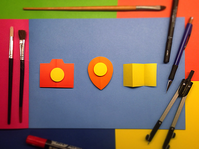 Paper Icons camera colourful diy flat icons hand craft icons instagram map paper paper icons pin travel