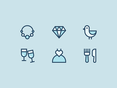 Frosty Weddings! bird champagne diamond dress food fork icon icons iconutopia knife outline icons weddings