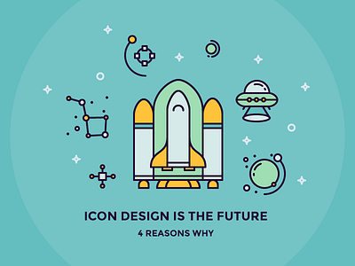 Icon Design is the Future galaxy icons iconutopia illustration outline outline icons planet rocket space. shuttle stars ufo