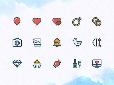 Wedding Icons bell celebration colour icons diamond icons iconutopia love marriage outline icons rings wedding wedding icons