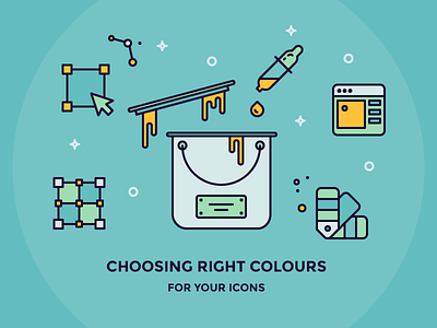 Choosing best colours for your next icon set blog colour colourful colours icons iconutopia illustration outline outline icons paint bucket palette pipette