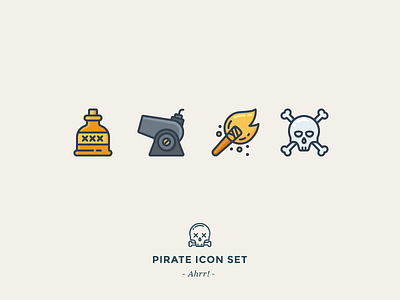 Pirate Icon Set bones cannon dead fire icon icons outline pirate rum sea skull torch