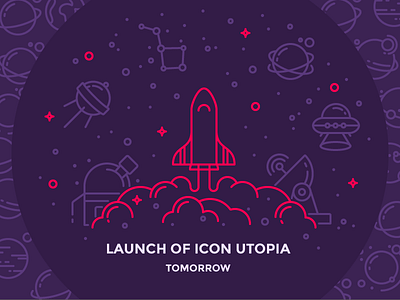Icon Utopia is Launching Tomorrow! icon iconutopia illustration launch lift off outline planet rocket satelite shuttle space ufo