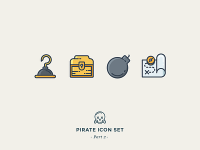 Caribbean Pirates bomb chest dynamite gold hook icons map outline pirates skull tnt treasure