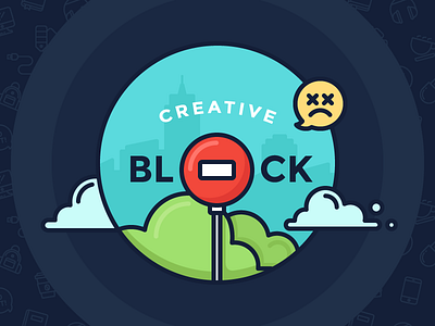 Overcome Creative Block block blog city clouds creative dead icons illustration outline overcome sign stop
