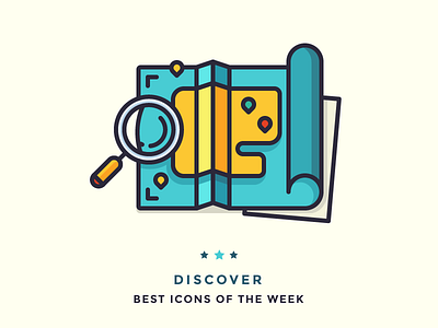 Discover best icons of the week! continent discover explore glass icon island locations magnifying map pin rolled treasure