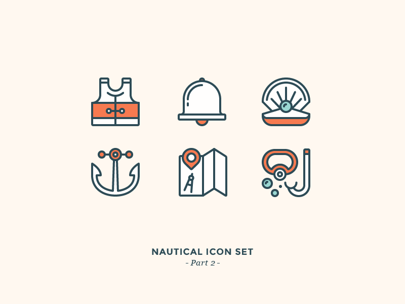 Nautical Icon Set snorkeling diving navigation map anchor perl bell west life nautical sea icons
