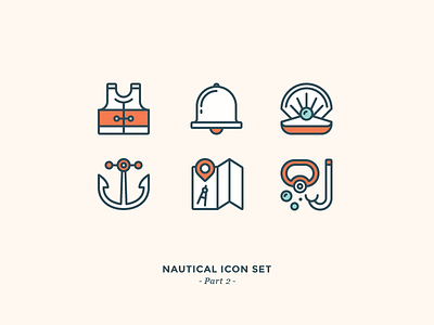 Nautical Icon Set anchor bell diving icons life map nautical navigation perl sea snorkeling west