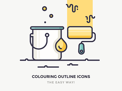 Easy Way To Colour Your Outline Icons bucket color colour colouring construction dripping drop icons illustration paint roller wall