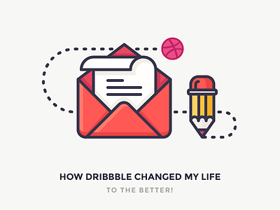 My Open Letter to Dribbble ball draw dribbble email icon illustration letter newsletter outline paper pencil write