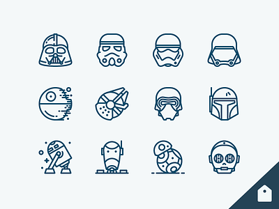 Star Wars Icons Freebie bb8 boba fett c3po darth vader droid icons kylo millennium falcon outline r2d2 star wars storm trooper