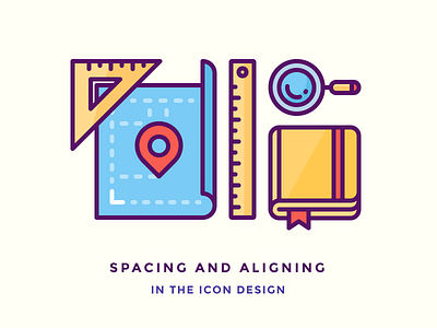 Even Spacing and Aligning in The Icon Design architectural icon illustration magnifying glass note book outline pin plan ruler sketch book tutorial vector