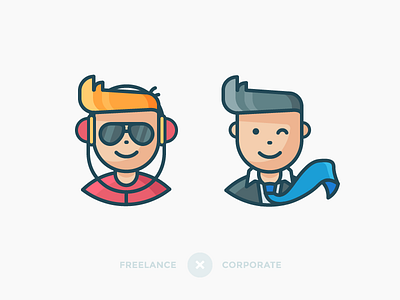 Freelance -x- Corporate avatar character corporate freelance glasses headphones icon illustration outline people suit tie