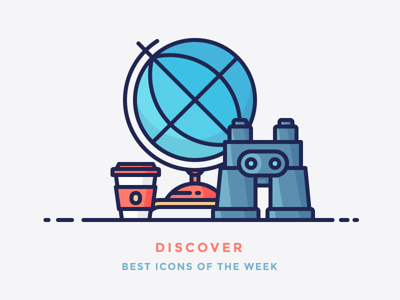 Best icons of the week! binoculars coffee cup discover filled globe icon illustration outline world