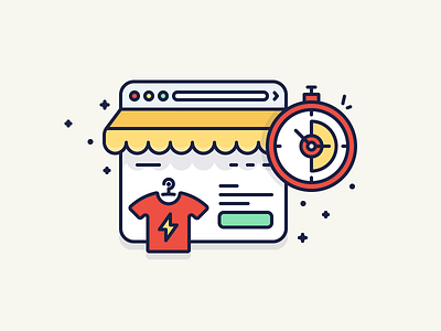 Launch eCommerce store browser clock ecommerce filled icon illustration oberlo outline shop store time tshirt