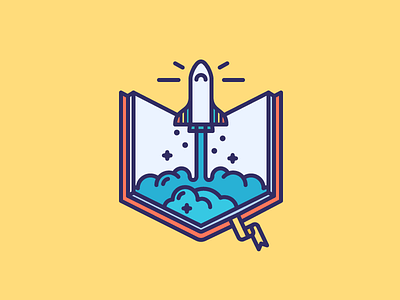 Book Rocket! book fantasy filled fly icon illustration launch outline reading rocket shuttle space