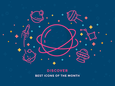 Best Icons of the Month! aliens cosmos galaxy icon illustration outline planet rocket space stars ufo