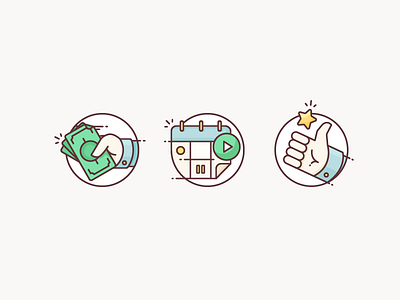 Lemonade Icons calendar cash hand icon iconography illustration money outline pay schedule star thumbs up