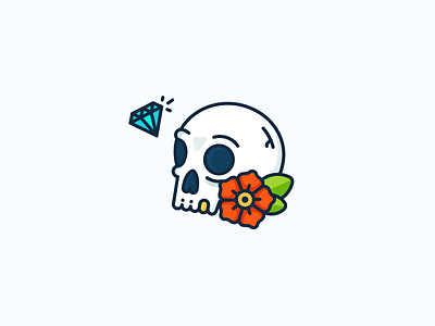 Skulls, Diamonds and Flowers dead diamond flower golden tooth icon illustration kill outline rose sailor jerry skull tattoo