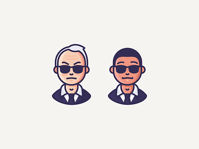 MIB agent j agent k avatar character glasses icon illustration man in black mib outline suit tie