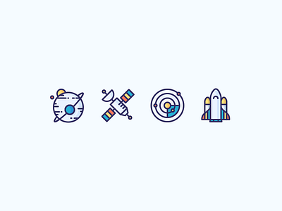 Space Icons for a Video Course galaxy icon illustration moon outline planet rocket satellite shuttle solar system space space ship