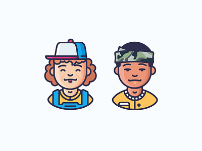 Stranger Things! avatars boys characters dustin henderson emojis icon illustration kinds lucas sinclair outline stranger things trucker hat
