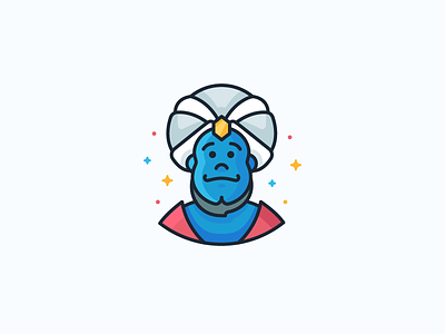Genie! aladin avatar beard blue character genie icon illustration magic outline stars wish