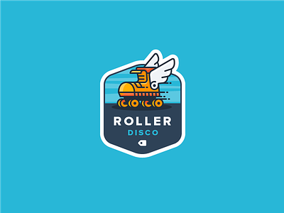 Roller Disco! badge disco fly icon illustration outline party roller roller blades skate wings