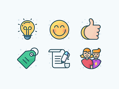 Random Icons emoji icon illustration light bulb note outline people product smile tag team thumbs up