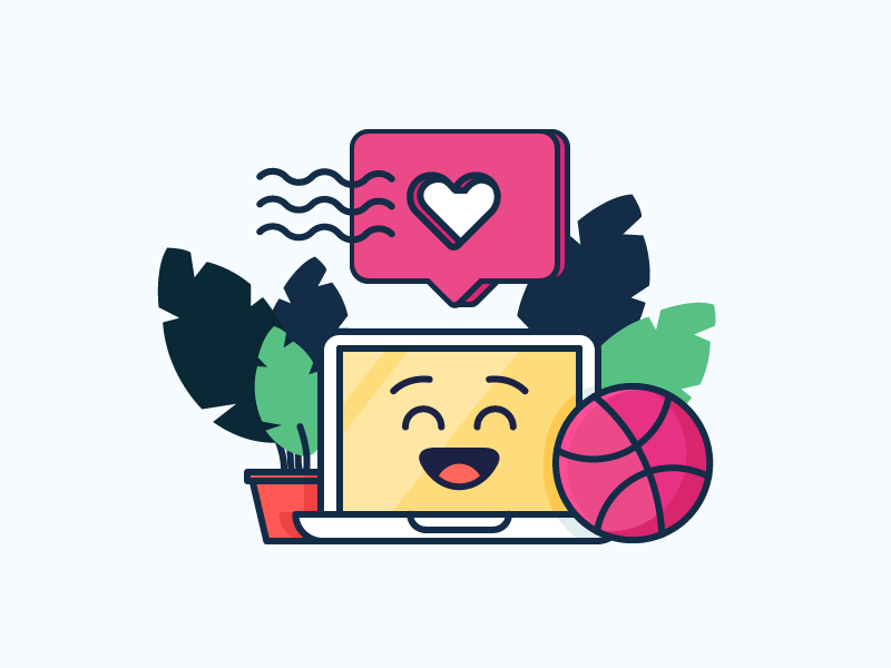 Happy Computer! computer dribbble emoji icon illustration leaves like mac macbook outline plant smile