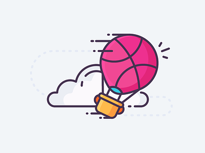 Dribbble Balloon! balloon clouds dribbble fly hot air icon illustration lift up outline sky