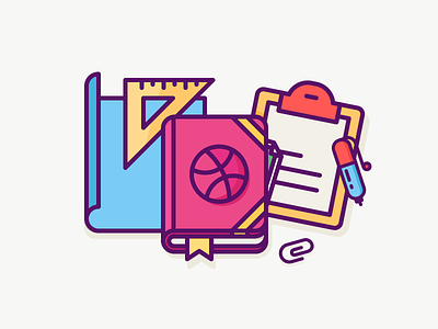 Build your Dribbble audience! book dribbble icon illustration items office supplies outline paper pen ruler tools work