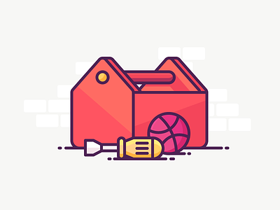 Dribbble Toolkit! ball box dribbble fix icon illustration outline repair screwdriver toolkit tools wall