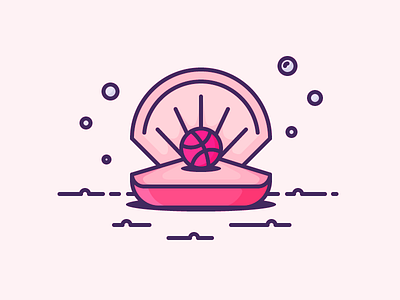 Sea shell ball bubbles dribbble icon illustration outline perl pink salmon sea shell underwater