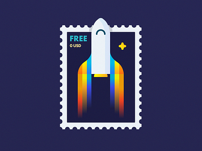 Rocket Postage Stamp cosmos fly icon illustration outline post postage retro rocket shuttle space stamp