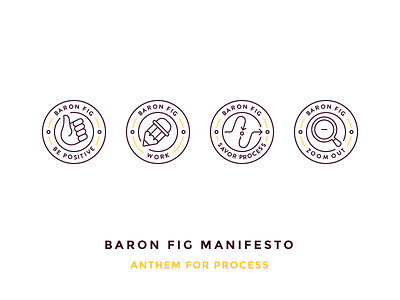 Baron Fig Manifesto badges baron fig direction icon illustration like magnifying glass outline pencil thumbs up work zoom out